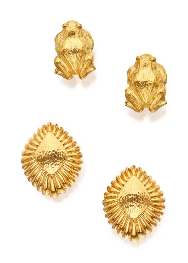 View full screen - View 1 of Lot 103. TWO PAIRS OF GOLD EARCLIPS, DAVID WEBB.