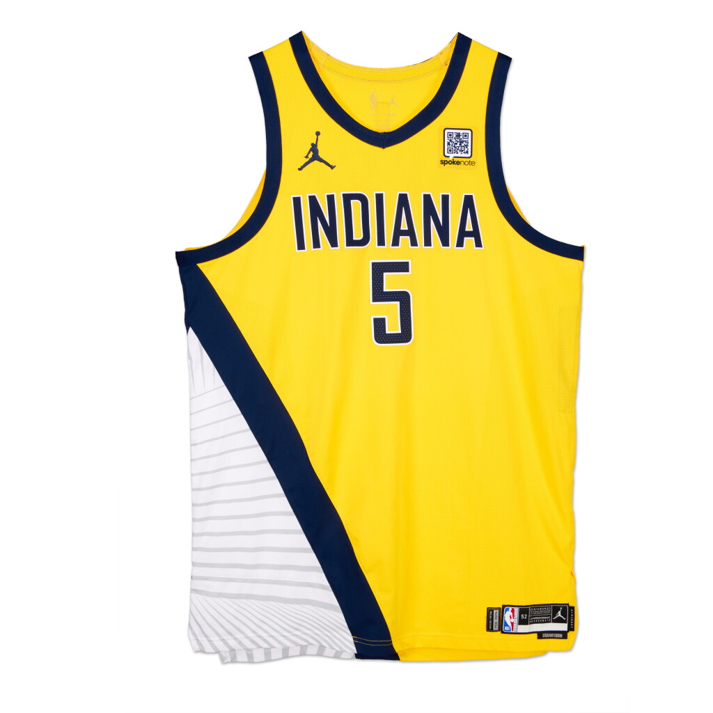 View full screen - View 1 of Lot 109. Jarace Walker Indiana Pacers 2024-2025 Emirates NBA Cup Game Worn Statement Edition Jersey.