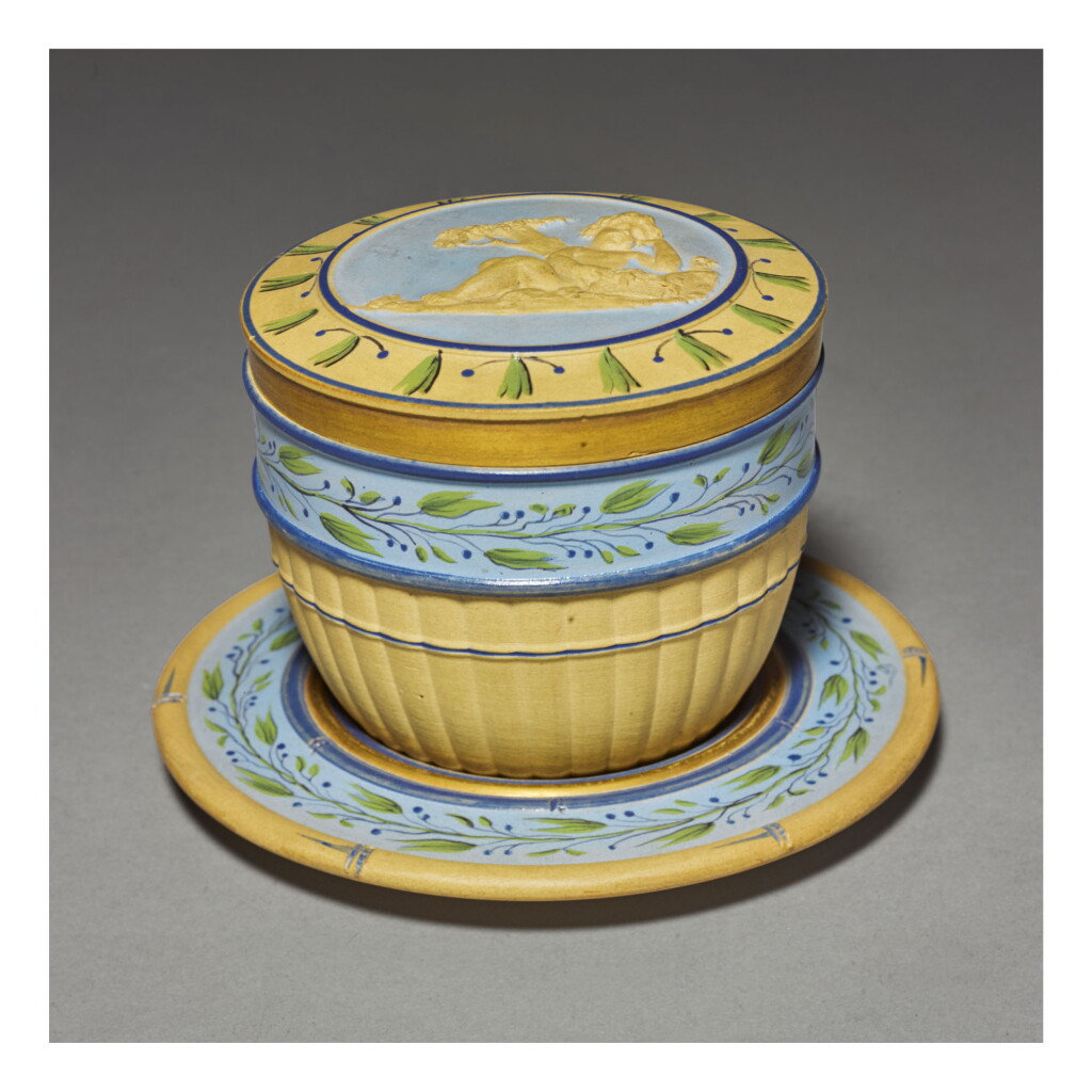 View full screen - View 1 of Lot 75. A WEDGWOOD CANEWARE PART-BAMBOO-MOLDED BOX, COVER AND STAND CIRCA 1790 .