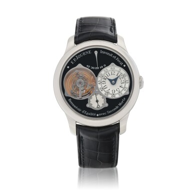 View full screen - View 1 of Lot 51. 'Black Label' Tourbillon Souverain Limited Edition platinum tourbillon wristwatch with constant force device, dead beat seconds and power reserve indication Circa 2008 | 「'Black Label' Tourbillon Souverain」限量版鉑金陀飛輪腕錶備恆動力裝置、跳秒功能及動力儲存顯示,約2008年製.