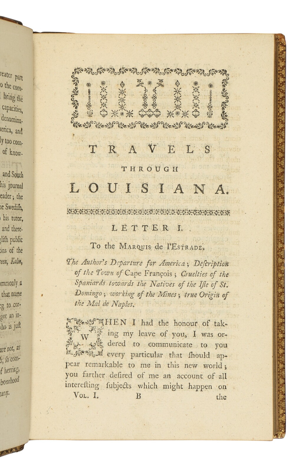 View full screen - View 1 of Lot 8. BOSSU, JEAN BERNARD | Travels Through That Part of North America Formerly Called Louisiana. London: T. Davies, 1771.