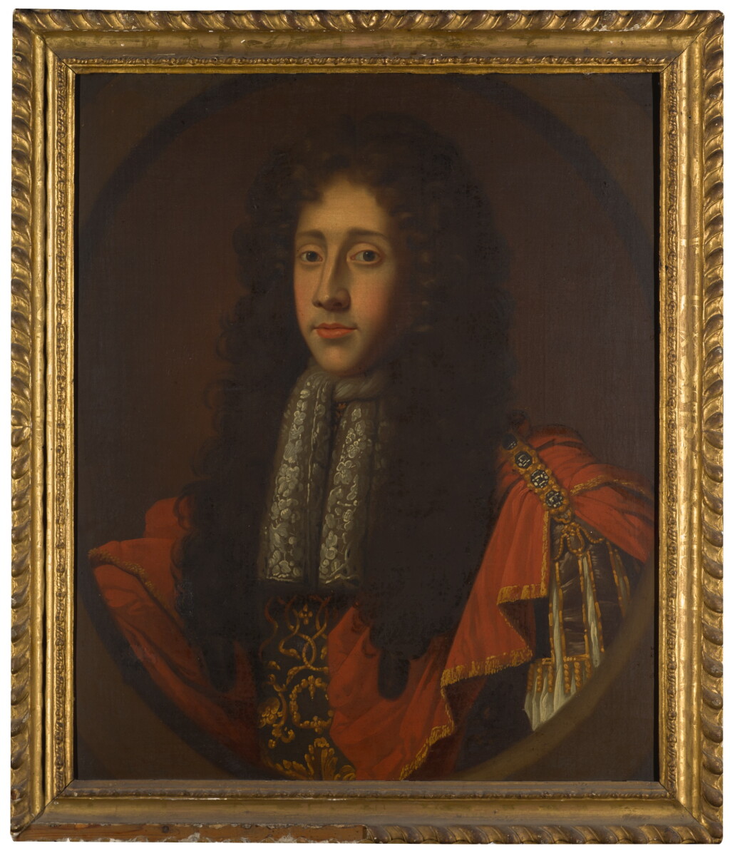 View full screen - View 1 of Lot 224. FOLLOWER OF BENEDETTO GENNARI | Portrait of a gentleman in classical robes, bust length, with a lace jabot.