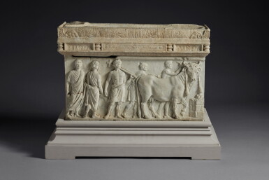 View full screen - View 1 of Lot 106. A Marble Urn and Lid ("The Stowe Sarcophagus") , Rome, circa A.D. 1770-1780.