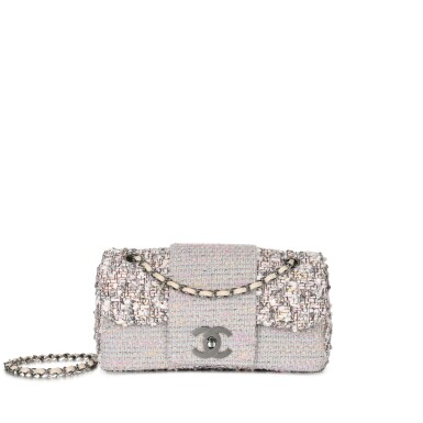 View full screen - View 1 of Lot 89. Chanel Pink, White, Grey, Purple and Blue Tweed Fantasy Flap Silver Hardware, circa 2000s.