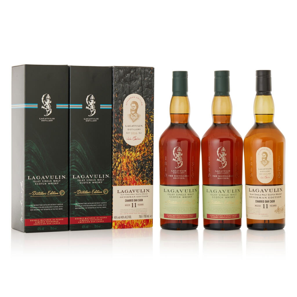View full screen - View 1 of Lot 9519. Lagavulin Distillers Edition and Nick Offerman Mixed Lot (3 BT70).