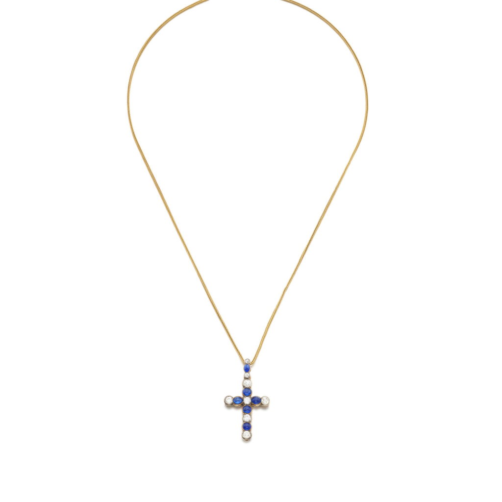 View full screen - View 1 of Lot 1142. Sapphire and diamond pendant, circa 1925.