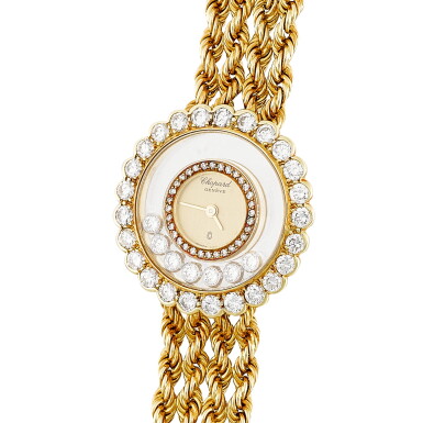 View full screen - View 1 of Lot 626. 'Happy Diamonds' Gold and Diamond Wristwatch | 蕭邦 | 'Happy Diamonds' K金 配 鑽石 腕錶.