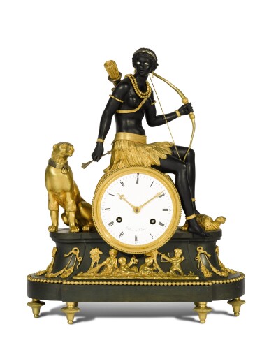 View full screen - View 1 of Lot 133. A Directoire gilt and patinated bronze mantel clock "L'Afrique", Michel-Francois Piolaine, Paris, circa 1800.