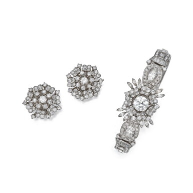 View full screen - View 1 of Lot 96. Diamond Bracelet and Pair of Earclips.