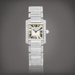 Tank Française, Reference 2365 | A white gold and diamond-set wristwatch with bracelet, Circa 2000 | 卡地亞 | Tank Française 型號2365 | 白金鑲鑽石鏈帶腕錶,約2000年製