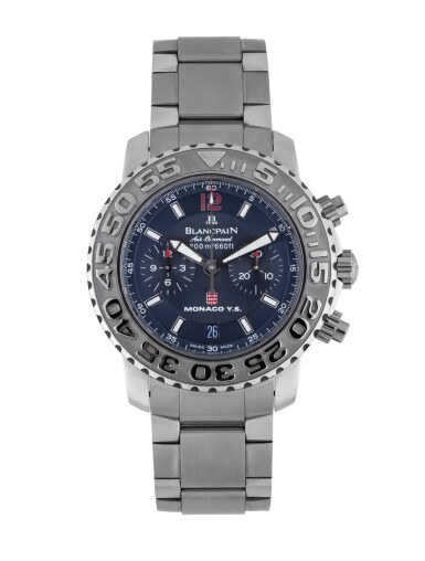 View full screen - View 1 of Lot 32. BLANCPAIN | AIR COMMAND MONACO YACHT SHOW, REF 2285F LIMITED EDITION STAINLESS STEEL FLYBACK CHRONOGRAPH WRISTWATCH WITH DATE AND BRACELET CIRCA 2003.