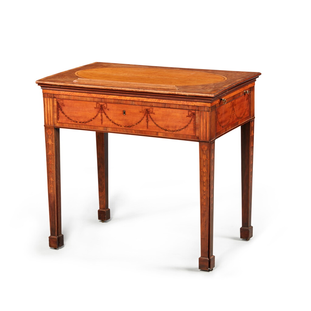View full screen - View 1 of Lot 123. A Sheraton Mahogany, Satinwood, Sabicu and Marquetry Architect's Table, Late 18th Century.