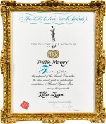 Freddie Mercury's Ivor Novello Certificate Of Honour For 'Killer Queen'