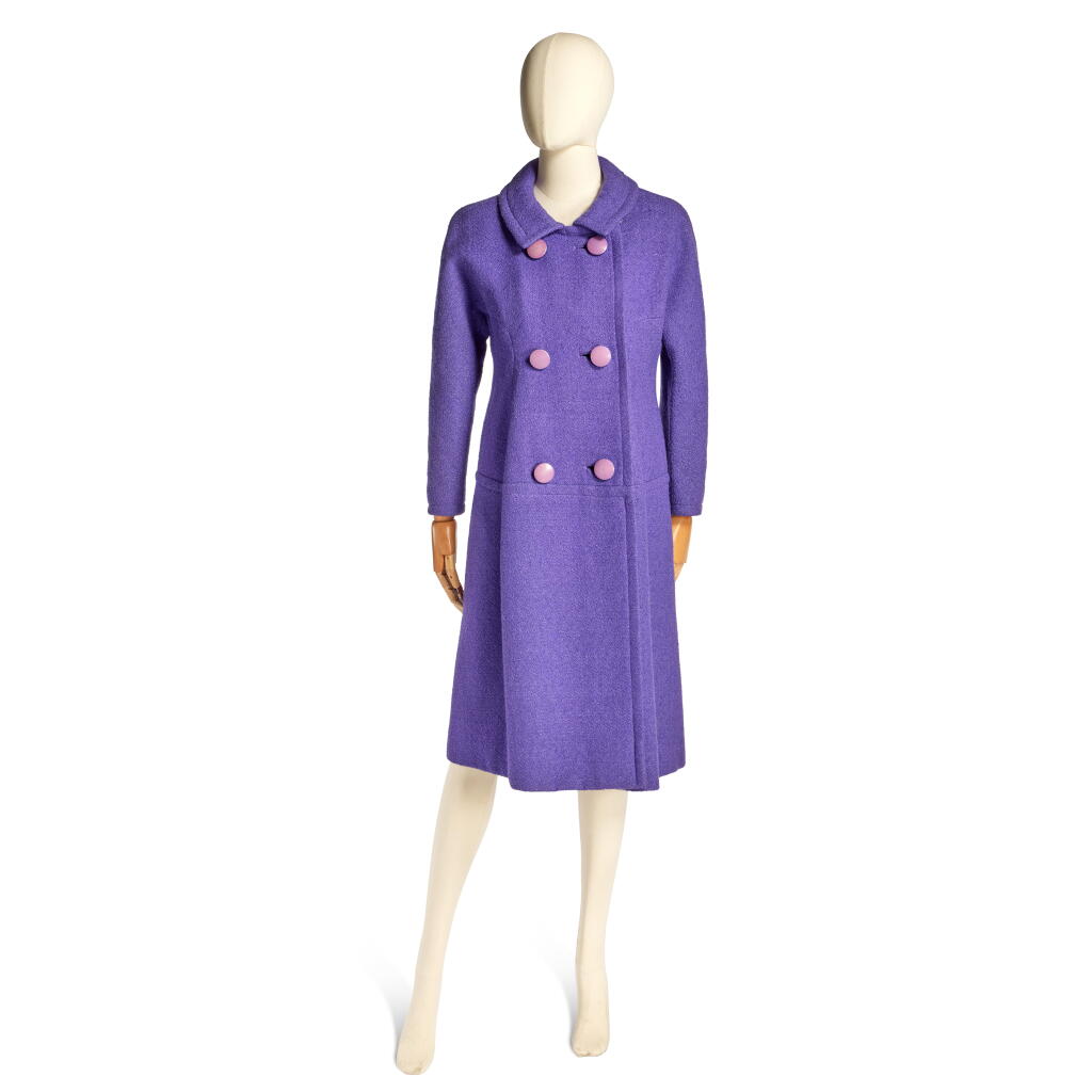 View full screen - View 1 of Lot 2. Jacqueline Kennedy Onassis' Violet Wool Coat, worn on the Election night of John F. Kennedy, November 8th, 1960.