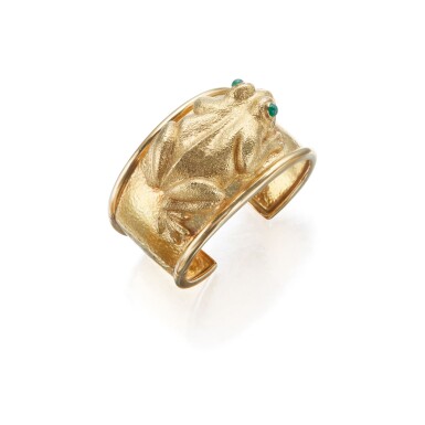 View full screen - View 1 of Lot 271. GOLD AND EMERALD CUFF-BRACELET, DAVID WEBB .