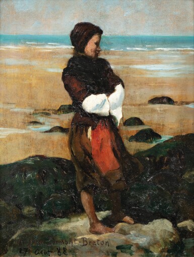 View full screen - View 1 of Lot 100. VIRGINIE DEMONT-BRETON | BRETON WOMAN ON THE BEACH.