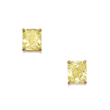 View full screen - View 1 of Lot 7. Pair of Fancy Intense Yellow Diamond Earrings.