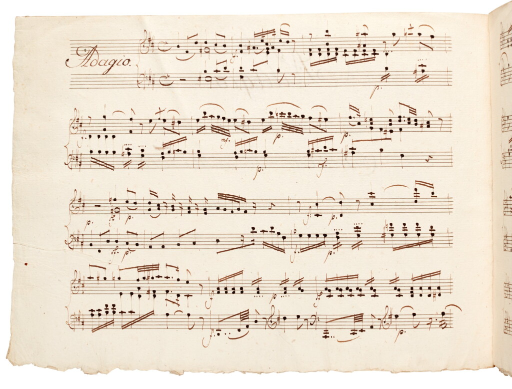 View full screen - View 1 of Lot 72. W. A. Mozart. Eighteenth-century scribal manuscript of the Adagio in B minor for piano, K.540, late C18th-early C19th.