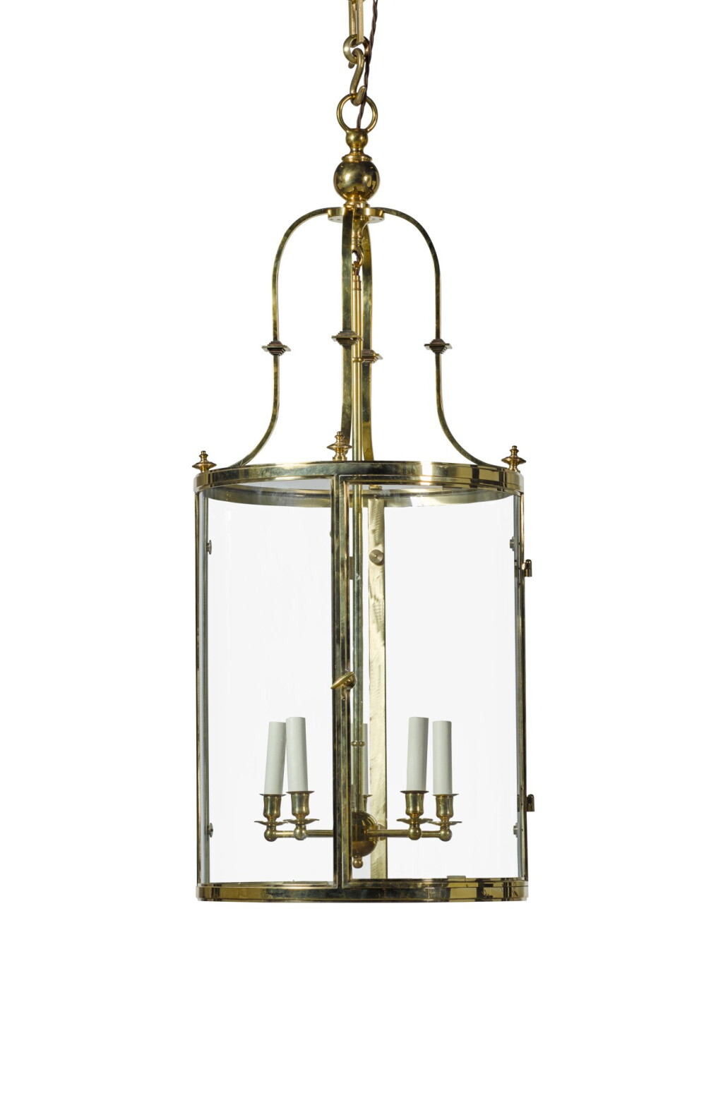 View full screen - View 1 of Lot 87. A GEORGE III STYLE BRASS MOUNTED GLASS 'ATTINGHAM' HANGING LANTERN BY JAMB, MODERN.