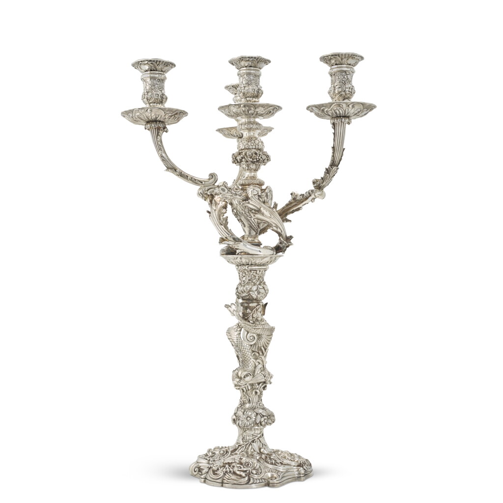View full screen - View 1 of Lot 55. A George III silver four-light candelabrum, Paul Storr, London, 1816, for Rundell, Bridge & Rundell.