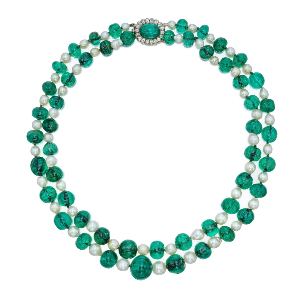 View full screen - View 1 of Lot 36. Emerald, Cultured Pearl and Diamond Necklace.