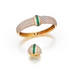 Gold, Emerald and Diamond 'Gazelle' Bracelet and Ring, France