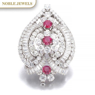 View full screen - View 1 of Lot 428. Ruby and diamond brooch .