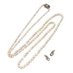 Natural, cultured pearl and diamond necklace and ear clips | Collana e orecchini in perle coltivate, naturali e diamanti