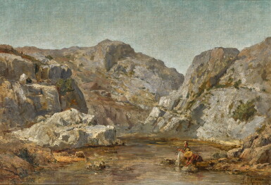 View full screen - View 1 of Lot 73. Washerwomen by a Mountain Lake.