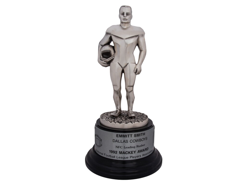 View full screen - View 1 of Lot 80. 1992 Emmitt Smith Dallas Cowboys NFLPA Mackey Award NFC Rushing Leader (Prova Holo/Smith LOA).