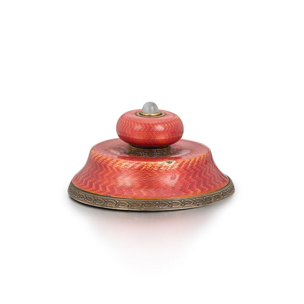 View full screen - View 1 of Lot 1023. A silver-gilt and guilloché enamel bell push, maker's mark AA, St Petersburg, 1908- 1917.