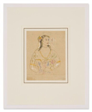 View full screen - View 1 of Lot 538. An Englishwoman in a floral dress, Rajasthan / Kotah, circa 1820s.