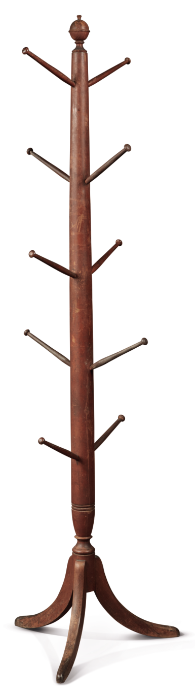 View full screen - View 1 of Lot 1180. RARE FEDERAL RED-PAINTED MAPLE HAT STAND, NEW ENGLAND, CIRCA 1800.