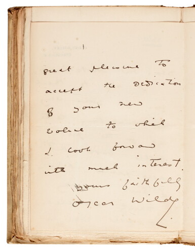 View full screen - View 1 of Lot 161. WILDE | Poems, 1881, third edition; together with ALS from Wilde to Thomas Hutchinson.