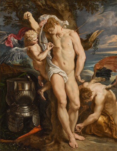 View full screen - View 1 of Lot 11. Saint Sebastian tended by two angels.