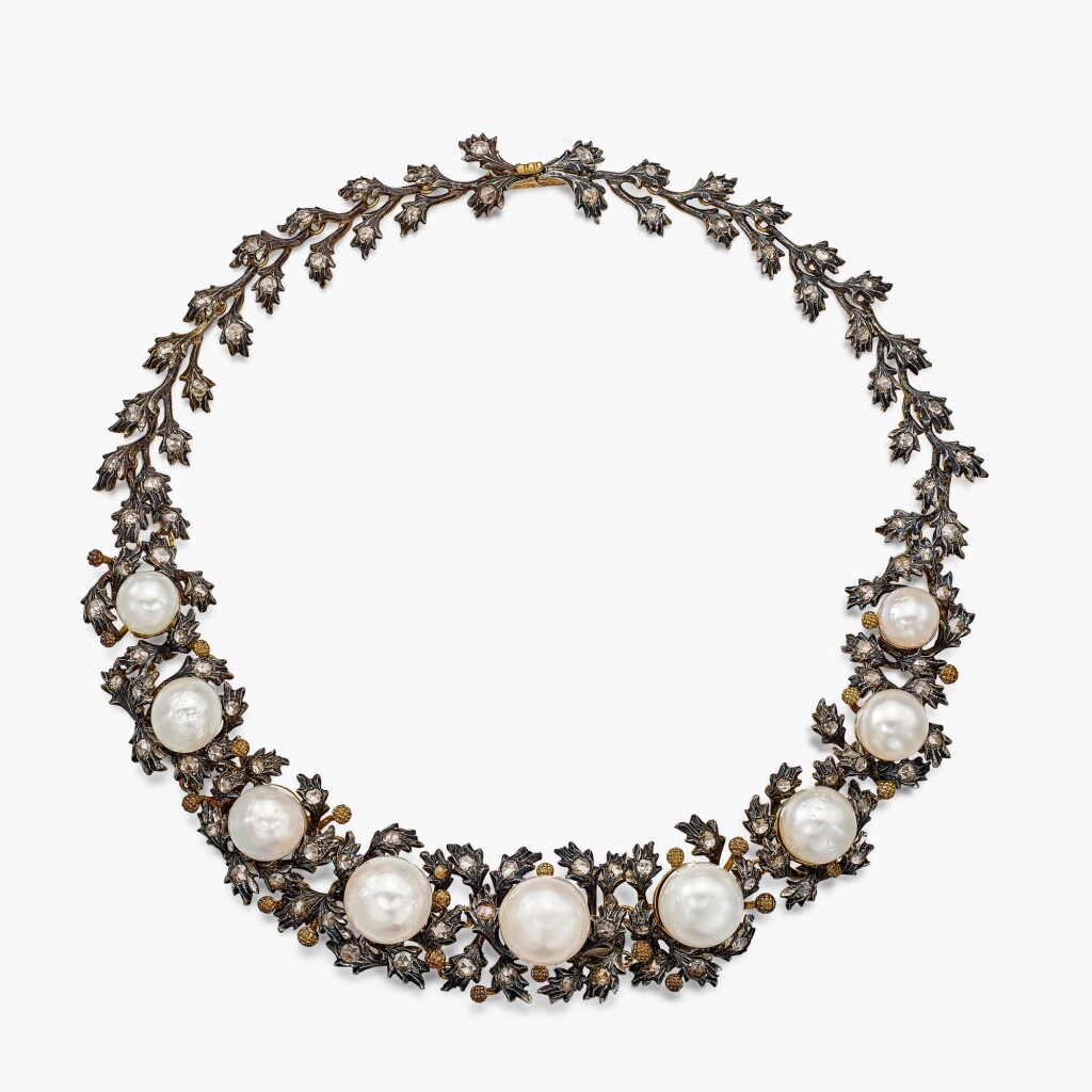 View full screen - View 1 of Lot 1464. Cultured Pearl and Diamond Necklace | 養殖珍珠 配 鑽石 項鏈.
