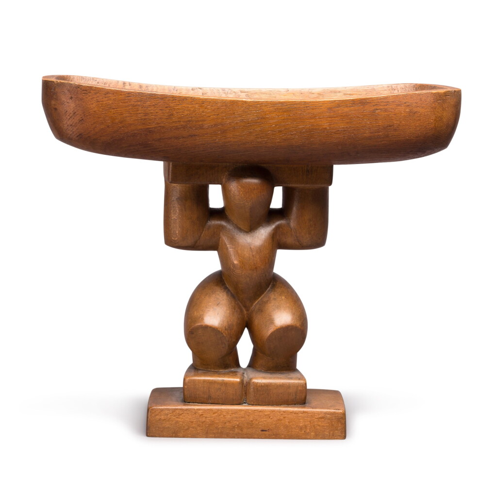 View full screen - View 1 of Lot 175. British School, 20th Century | Carved Wooden Figure with Platter.