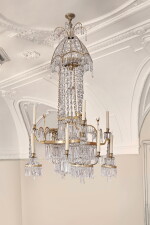 A German gilt-bronze-mounted twelve-light crystal chandelier, circa 1800, attributed to Werner & Mieth