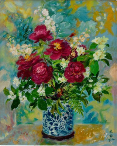 View full screen - View 1 of Lot 703. Le Pho 黎譜 | Les Pivoines Rouges 紅牡丹.