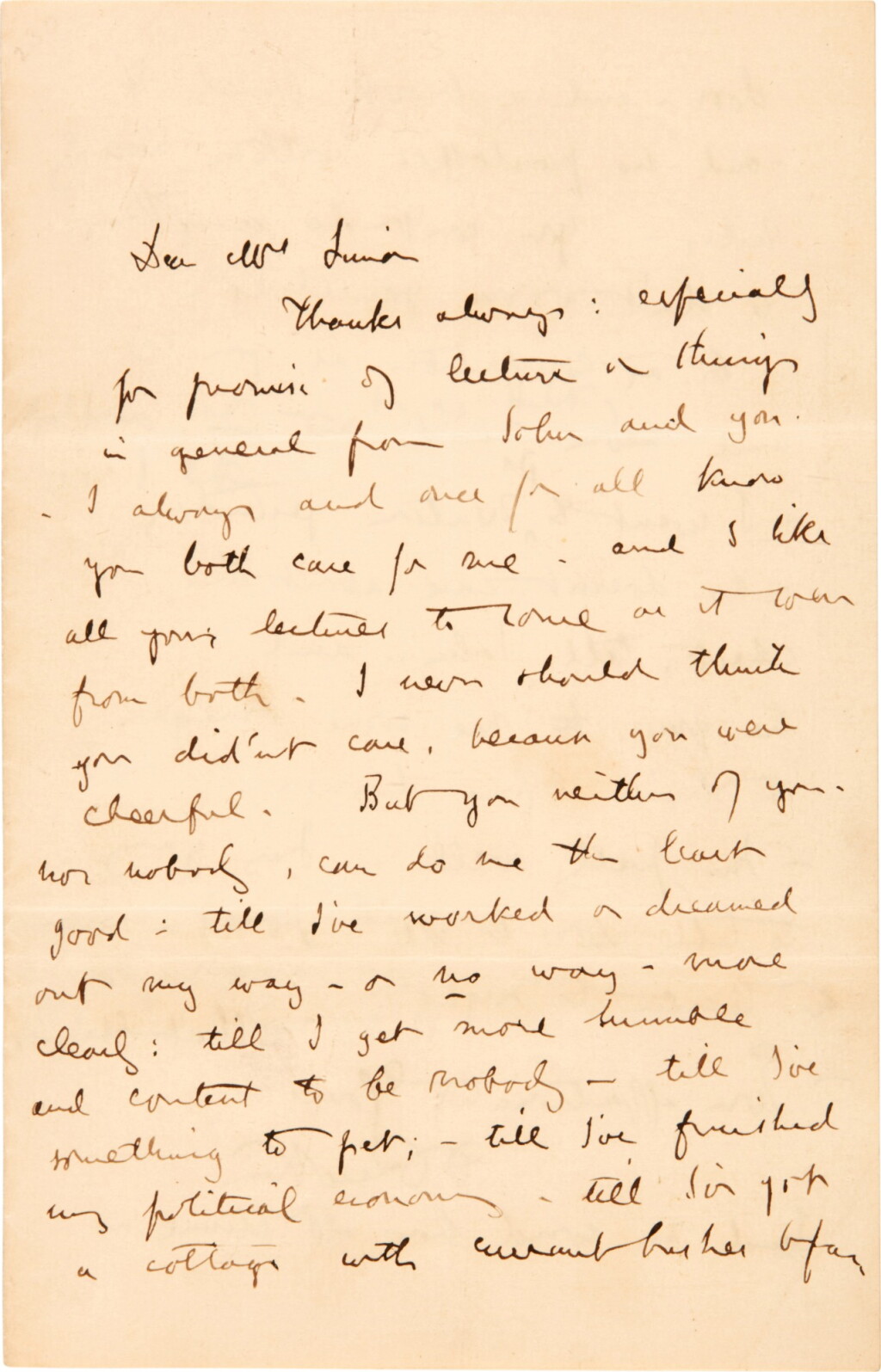 View full screen - View 1 of Lot 120. John Ruskin | Autograph letter signed, to Jane Simon, written in a state of agitation.