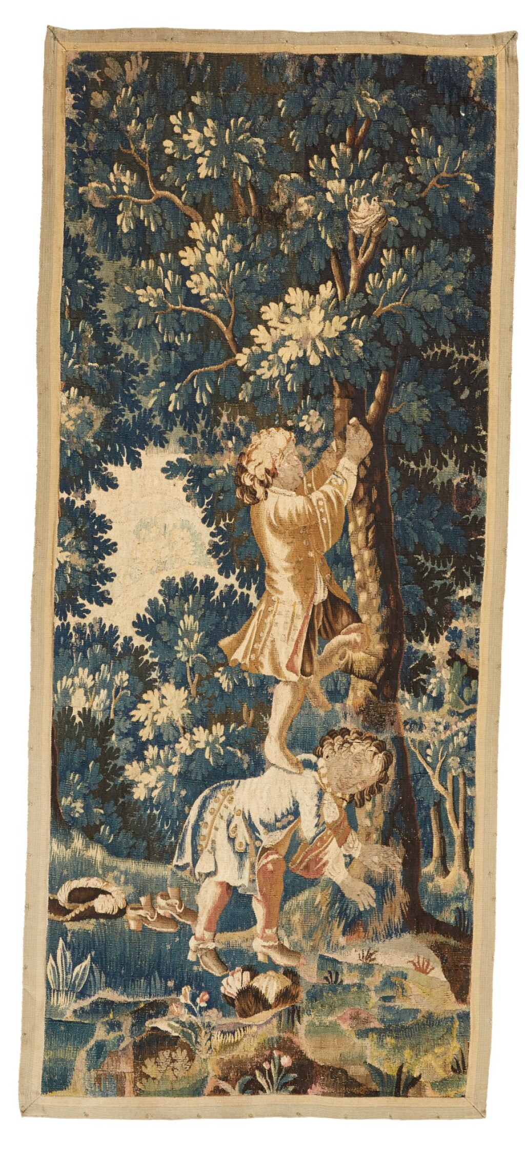 View full screen - View 1 of Lot 19. A Louis XIV genre tapestry fragment, early 18th century.