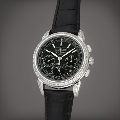 View full screen - View 1 of Lot 10. Reference 5271P-001 | A platinum and diamond-set perpetual calendar chronograph wristwatch with moon phases, day/night and leap year indication | Circa 2021.
