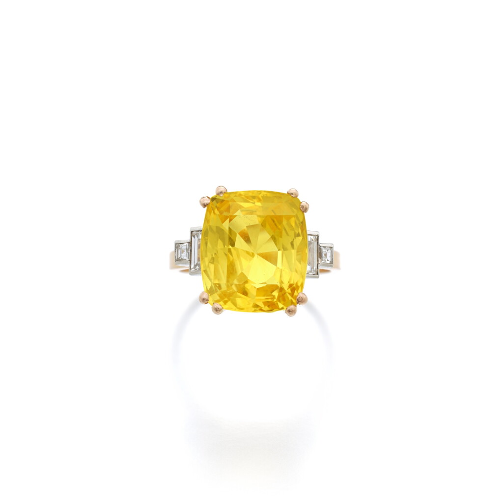 View full screen - View 1 of Lot 956. Yellow sapphire and diamond ring.