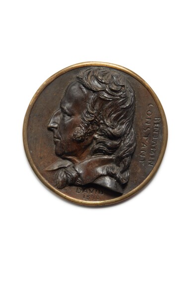 View full screen - View 1 of Lot 43. Four Portrait Medallions of French writers including Benjamin Constant, François Auguste René de Chateaubriand, Armand Carrel, and Philippe Buonarroti.
