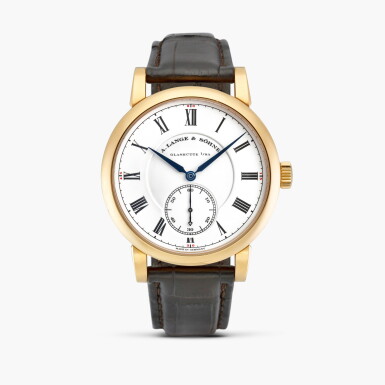 View full screen - View 1 of Lot 2585. Richard Lange "Pour le Mérite", Reference 260.032 | A limited edition pink gold wristwatch with chain and fusée and enamel dial, Circa 2013.