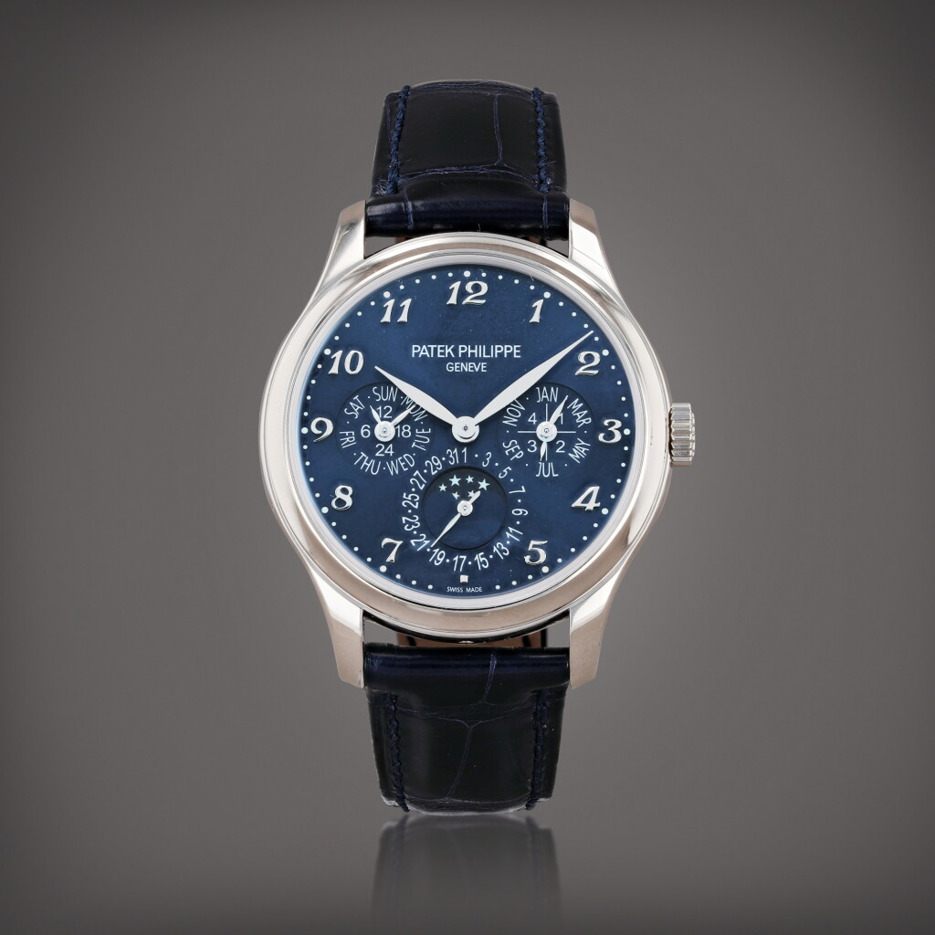 View full screen - View 1 of Lot 379. Montre bracelet quantième perpétuel en or blanc avec phases de lune, année bissextile et indication 24 heures | White gold perpetual calendar wristwatch with moon phases, leap year and 24-hour indication Vers 2023 | Circa 2023.