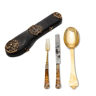 View full screen - View 1 of Lot 99. A Silver-Gilt Travelling Canteen, Probably German, Circa 1680.