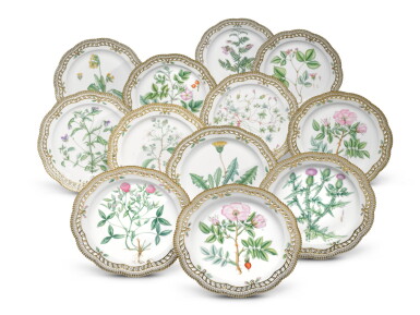 View full screen - View 1 of Lot 88. A Set of Twelve Royal Copenhagen 'Flora Danica' Large Reticulated Dinner Plates, Modern.