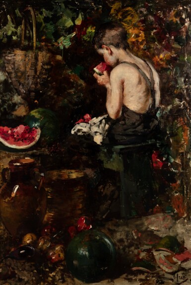 View full screen - View 1 of Lot 113. VINCENZO IROLLI | A YOUNG BOY EATING A WATERMELON.
