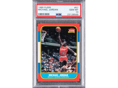View full screen - View 1 of Lot 6. 1986/87 Fleer #57 Michael Jordan Rookie Card – PSA GEM MT 10.